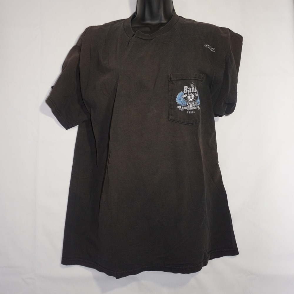Delta Large Faded Black Bike Week 2002 Graphic Pocket T-Shirt Vintage